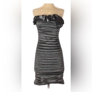 Romeo & Juliet Couture Charcoal Striped Off-Shoulder Ruched Mini Dress